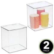 mDesign Plastic Stackable Kitchen Food Storage Box, Hinged Lid, 2 Pack - Clear
