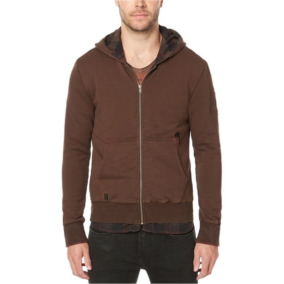 Buffalo David Bitton Mens Fleece-Lined Hoodie Sweatshirt, Brown, Large