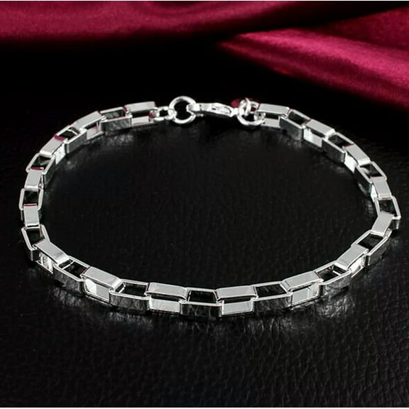 925 Sterling Silver Box Chain Shape Bracelet Beautiful Women's Jewelry Wholesale