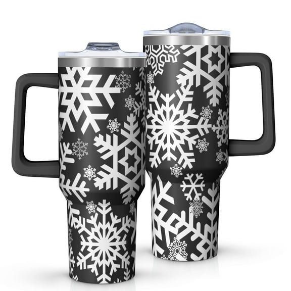 Black Christmas Snowflake Pattern Tumbler with Handle and Lid,40oz Double Wall Vacuum Insulated Tumbler,Cups Gift for Women and Men