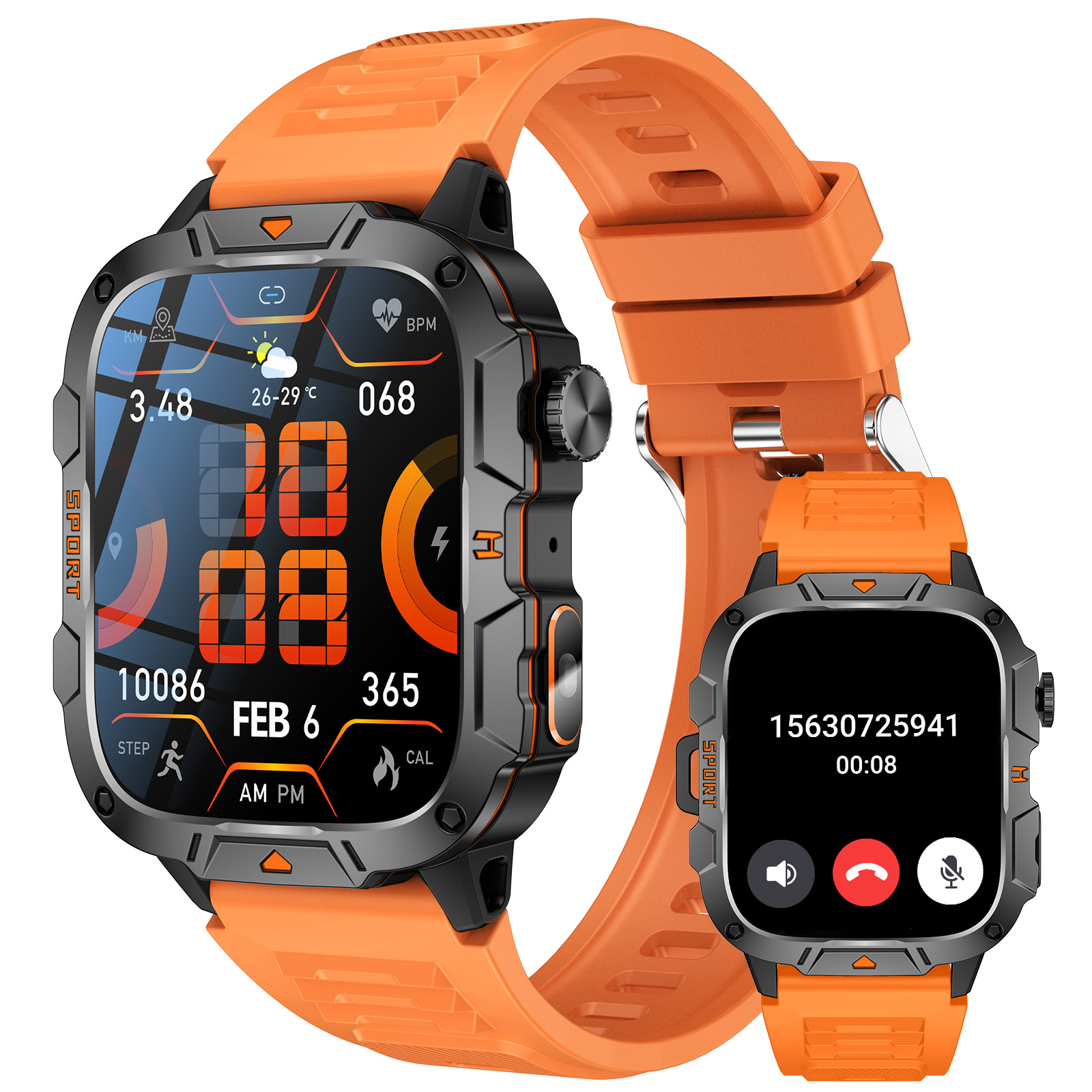 Cyberdyer Men's Smart Watch with LED Flashlight, 1.96" HD Screen, 100+ Sports Modes, 25-Day Standby, Compatible with iPhone & Android, Holiday Gift