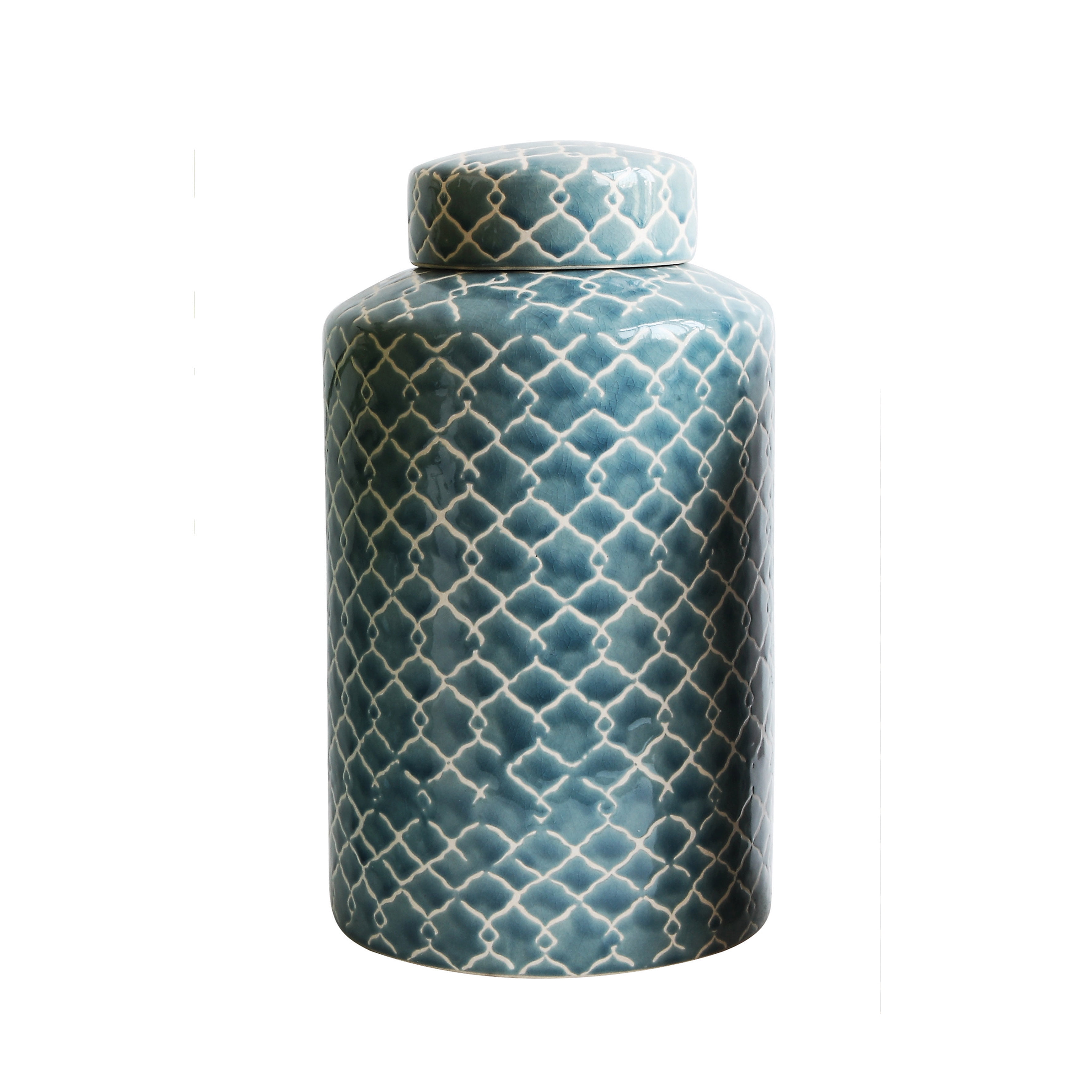 Creative Co Op Blue White Hand Painted Stoneware Ginger Jar With Lid Walmart Com