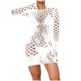 thumbnail image 2 of Goodeals Reduced,Sheer Erotic Mini Dress for Women, Fishnet See Through Lingerie, Long Sleeve Bodysuit, Solid Color Sexy Bodycon(White,Free Size), 2 of 4