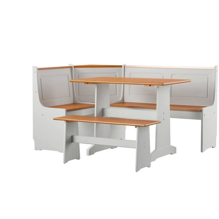 Linon Ardmore Wood Corner Dining Breakfast Nook with Table and Storage,  Seats 5-6, White and Natural Finish 