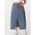 thumbnail image 2 of DARING DIVA Women's Plus Denim Maxi Skirt with Frayed Raw Hem 2X Gray Blue, 2 of 6