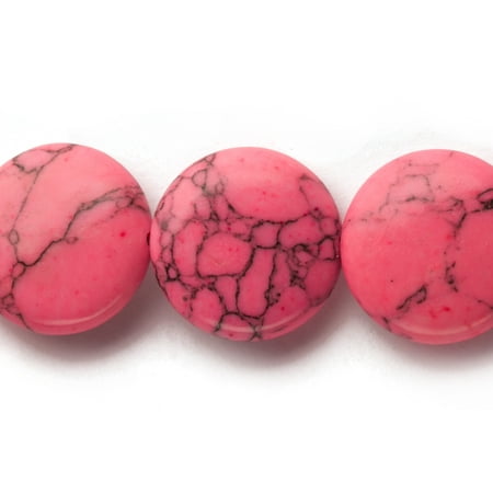 Imitation Turquoise Stone - Puffed Pink Imitation Turquoise Flat Round Beads Semi Precious Gemstones Size: 20x20mm Crystal Energy Stone Healing Power for Jewelry Making