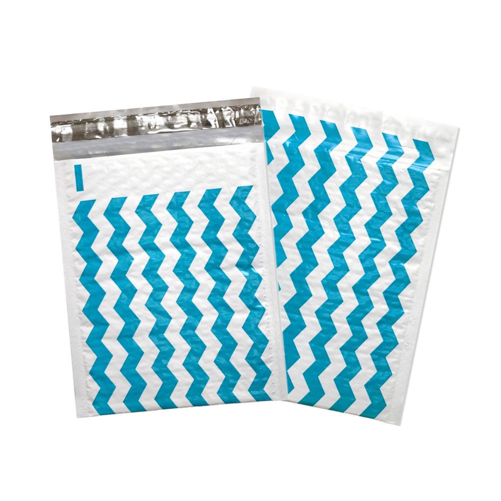 6" x 10" Blue Chevron POLY BUBBLE Mailers, USPS Approved Size 000