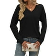 thumbnail image 3 of SHIBEVER Women Long Sleeve Tops Fall Clothing Casual V Neck Blouses Pullover Ribbed Knit Tunic Shirts with Pocket Lightweight Sweatshirts T-shirts Solid Color Black, 3 of 5