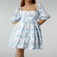 thumbnail image 4 of PENGXIANG Robe Courte à Manches Bouffantes Imprimé Floral Col Carré Robe Tutu Féerique Douce Robe de Soirée Rose 2TG, 4 of 7