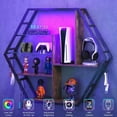 thumbnail image 4 of Gaming Room LED Floating Shelves, Hexagon Wall Shelf with Customizable RGB Lights, Multi-Layer Display Storage, Sturdy Assembly, Rustic Brown, 4 of 6