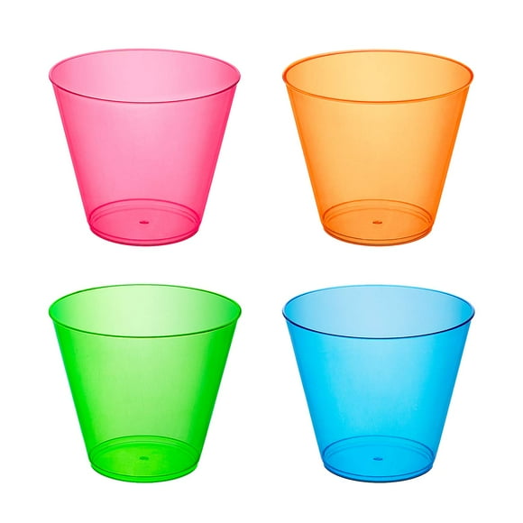 Party Essentials Hard Plastic 9-Ounce Party Cups/Old Fashioned Tumblers, 150-Count, Assorted Neon