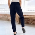 thumbnail image 4 of LEKODE Pants Women Straight Leg Elastic High Waist Corduroy Pants Pull On Casual Fall Winter Pant Tapered Trousers Navy M, 4 of 6