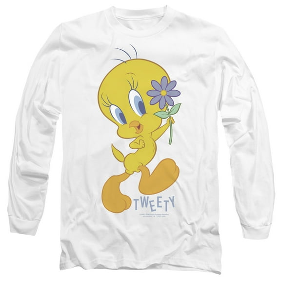 Looney Tunes Tweety Flower Unisex Adult Long-Sleeve T Shirt,White, 3X-Large
