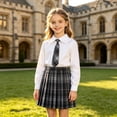 thumbnail image 2 of Girls Plaid Pleated Skirt with Matching Tie, High Waist 2-Layer Skater Skirt with Built-In Safety Shorts, Kids A-Line Uniform Skirt for Back to School Casual Daily Wear(Black,14-15 Years), 2 of 3