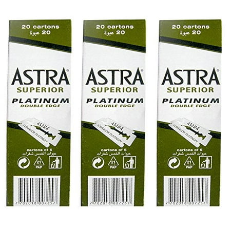 - 100 Astra Superior Premium Platinum Double Edge Safety Razor Blades 3-Count Pack