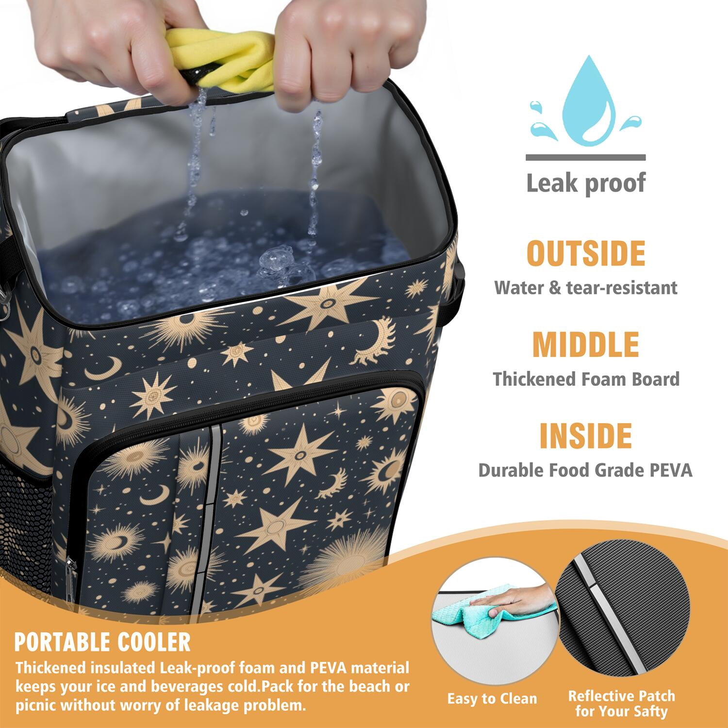 Backpack Cooler,Insulated Backpack Insulated Leak Proof Travel Cooler Bag Waterproof Lunch Picnic Beach Work Trip Thermal Bag Drink Beverage Beer Bag Cooler Starry Night Sky, Moon, Aurora