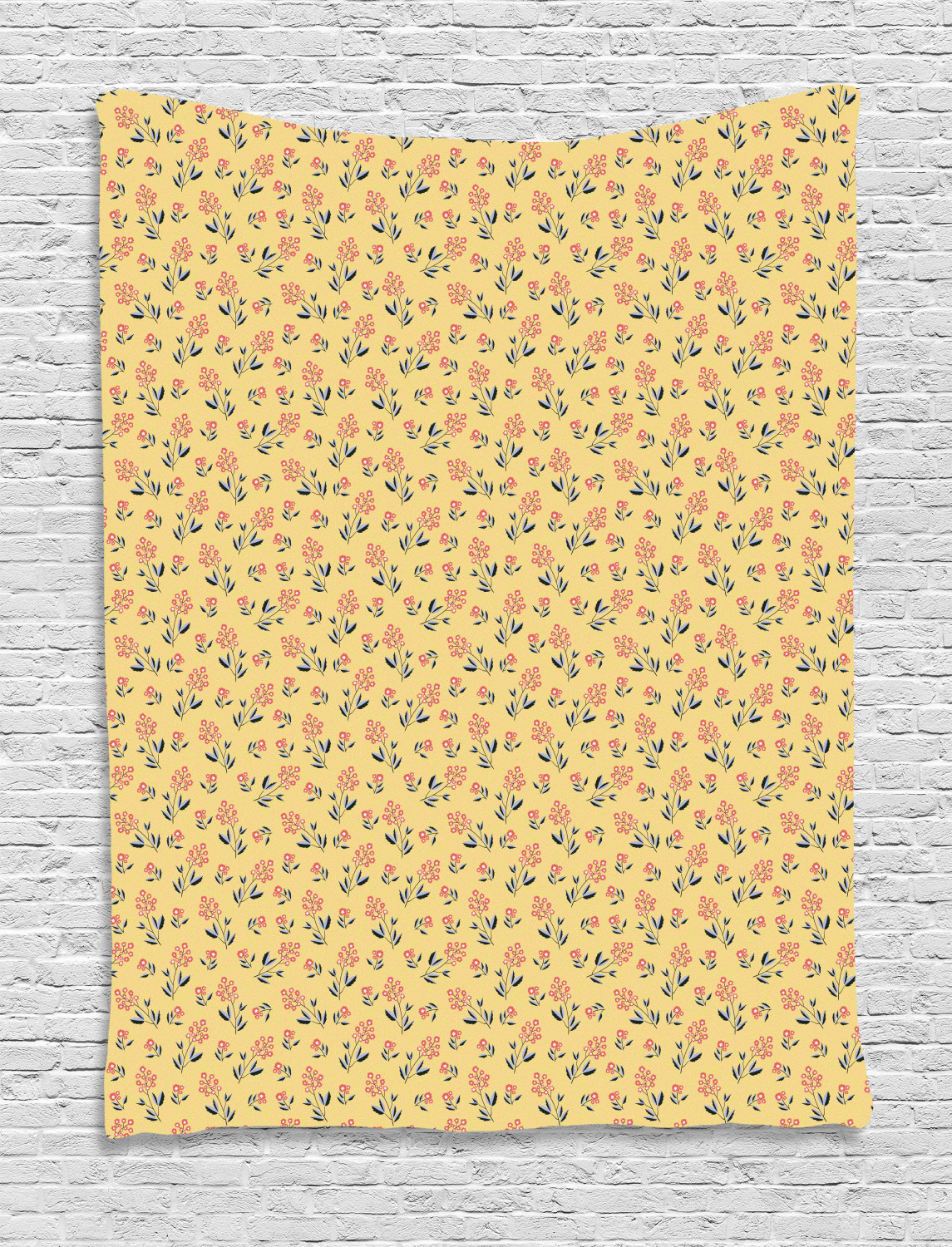 Cute floral pattern in the small flowers. Elegant print. Printing with  small cream beige flowers. Light amber yellow background. Wall Tapestry by  Ann&Pen