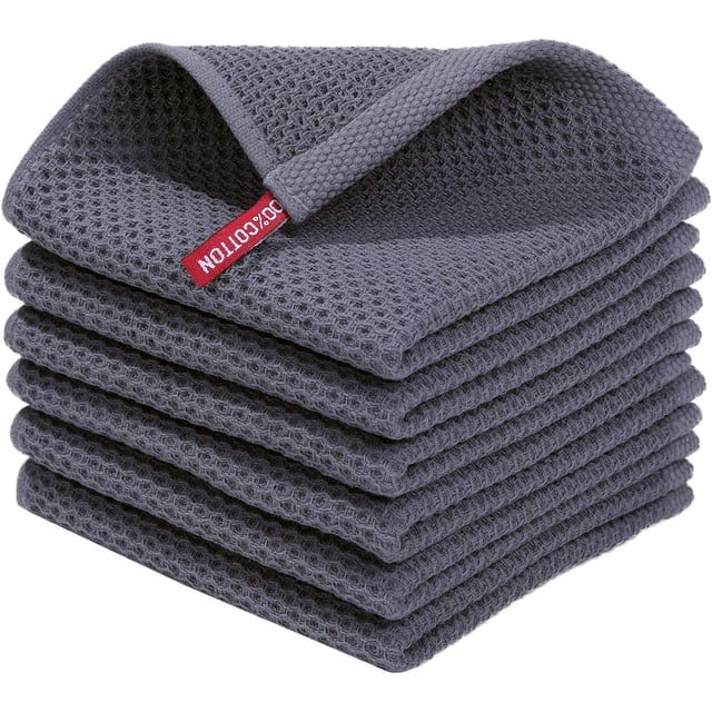 Toallas de Cocina de Algodón 12x12pulgadas, Trapos Tejidos Gofre Ultra Suaves, Paños de Limpieza Absorbentes y de Secado rápido, Ideales para Cocinar, Limpiar, Lavado y Secado de Pla