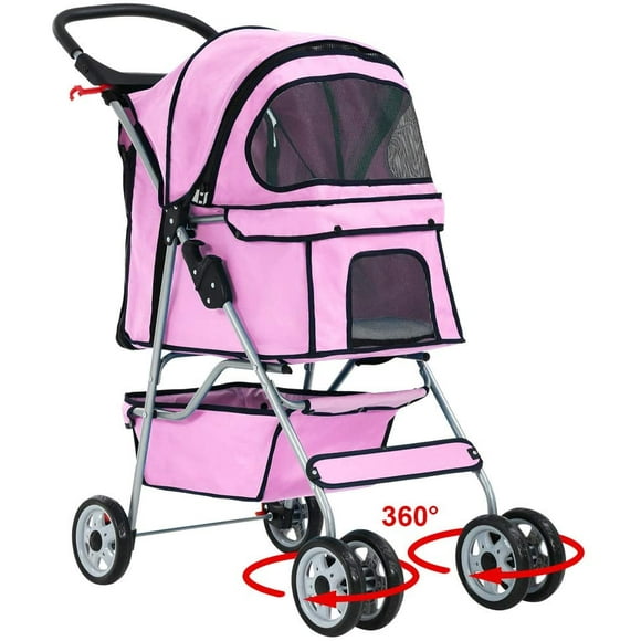 Pet Stroller Cat Dog Cage Stroller Travel Folding Carrier,Pink