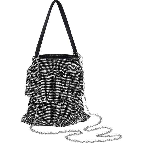 Sparkling Rhinestone Chain Handbag Women Elegant Evening Clutch Bag Bling Crystal Crossbody Purse for Wedding Party