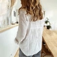 thumbnail image 3 of Camisas elegantes de lino y algodón para mujer, Blusas informales con solapa y botones, Blusas holgadas de manga larga para primavera y verano, 3 of 4