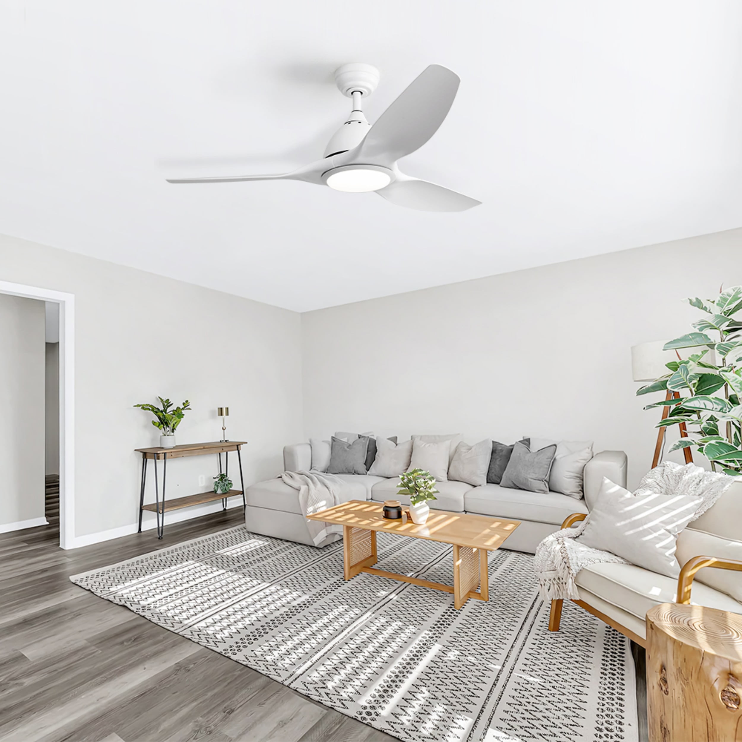 Sofucor 52 Inch Ceiling Fans with Lights, 3 Blade Ceiling Fan with Dimmable Memory LED, High 7000CFM 6-Speed 3-Timer Reversible DC Motor, White
