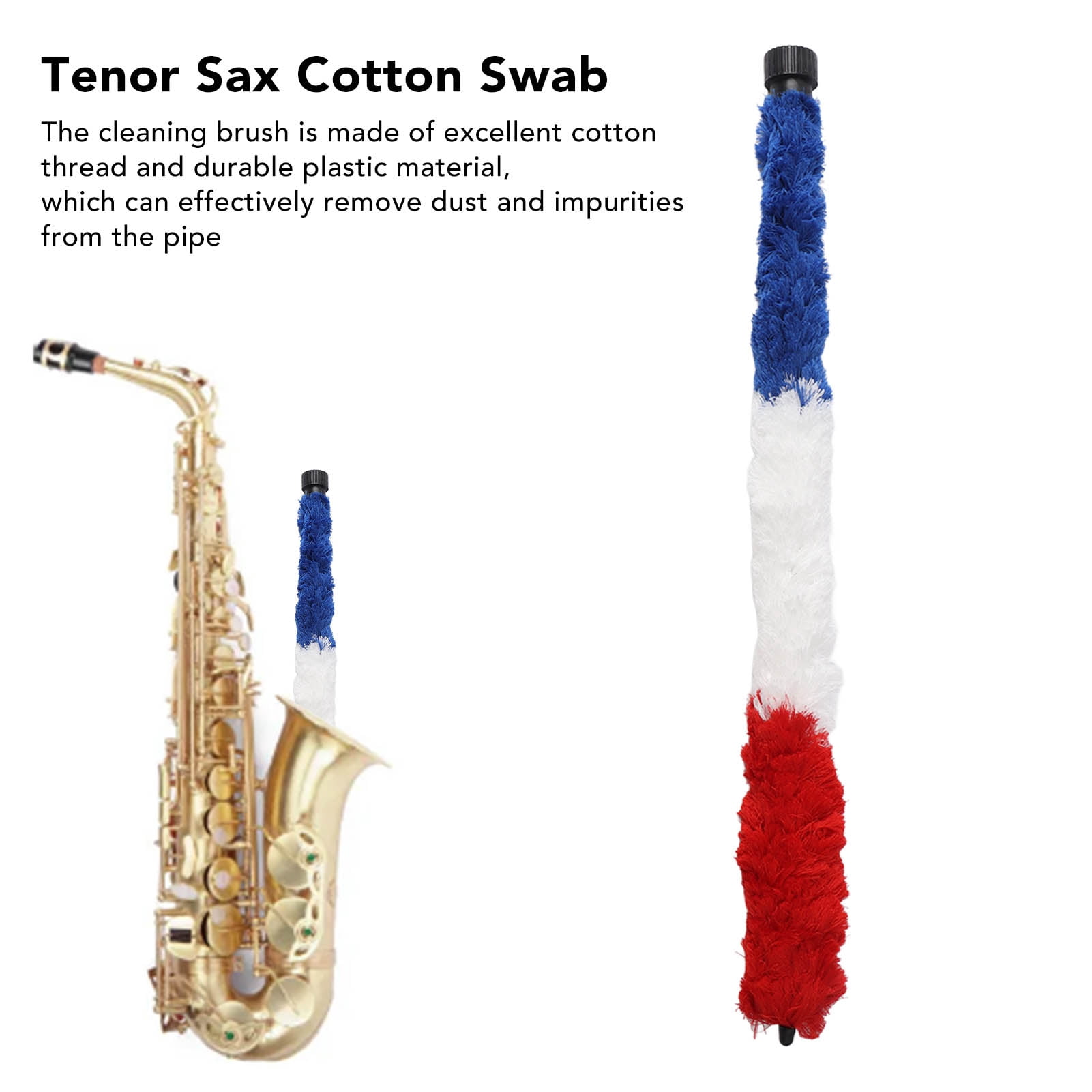 Rupoun Tenor Saxophone Cleaning Brush Rod Sax Pad Saver Cotton Swab 3 Color Music Accessories for Woodwind Maintenance 24.41 inches