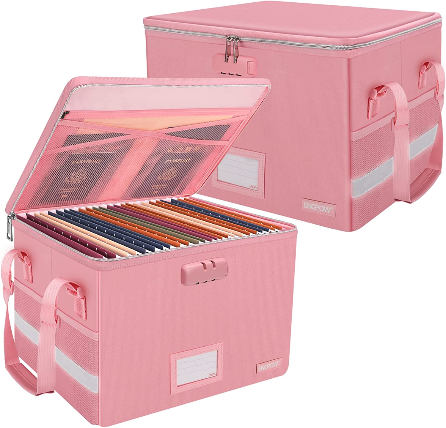 File Box with Lock, Fireproof Document Box with Inserts, Collapsible