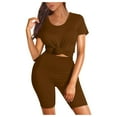 thumbnail image 6 of TAIAOJING Two Piece Outfits for Women Short Sleeve V Neck Biker Yoga Shorts Set, 6 of 7