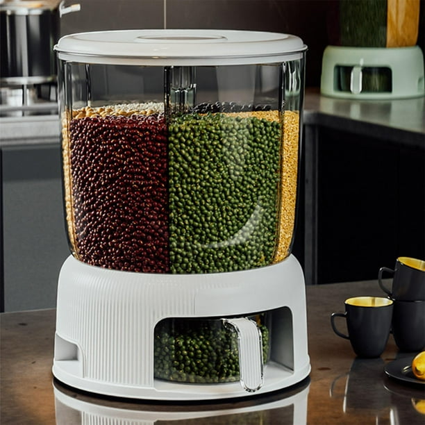 Dispensador de arroz con tapa, cubo dispensador grande de 6 compartimentos, contenedor de granos, cubo dispensador de cereales para , maíz, soja, Blanco Baoblaze Dispensador de arroz