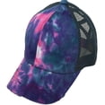 thumbnail image 2 of C.C Ponytail Criss Cross Messy Buns Ponycaps Baseball Cap Dad Trucker Mesh Hat (Distressed Tie Dye Mesh Navy), 2 of 3
