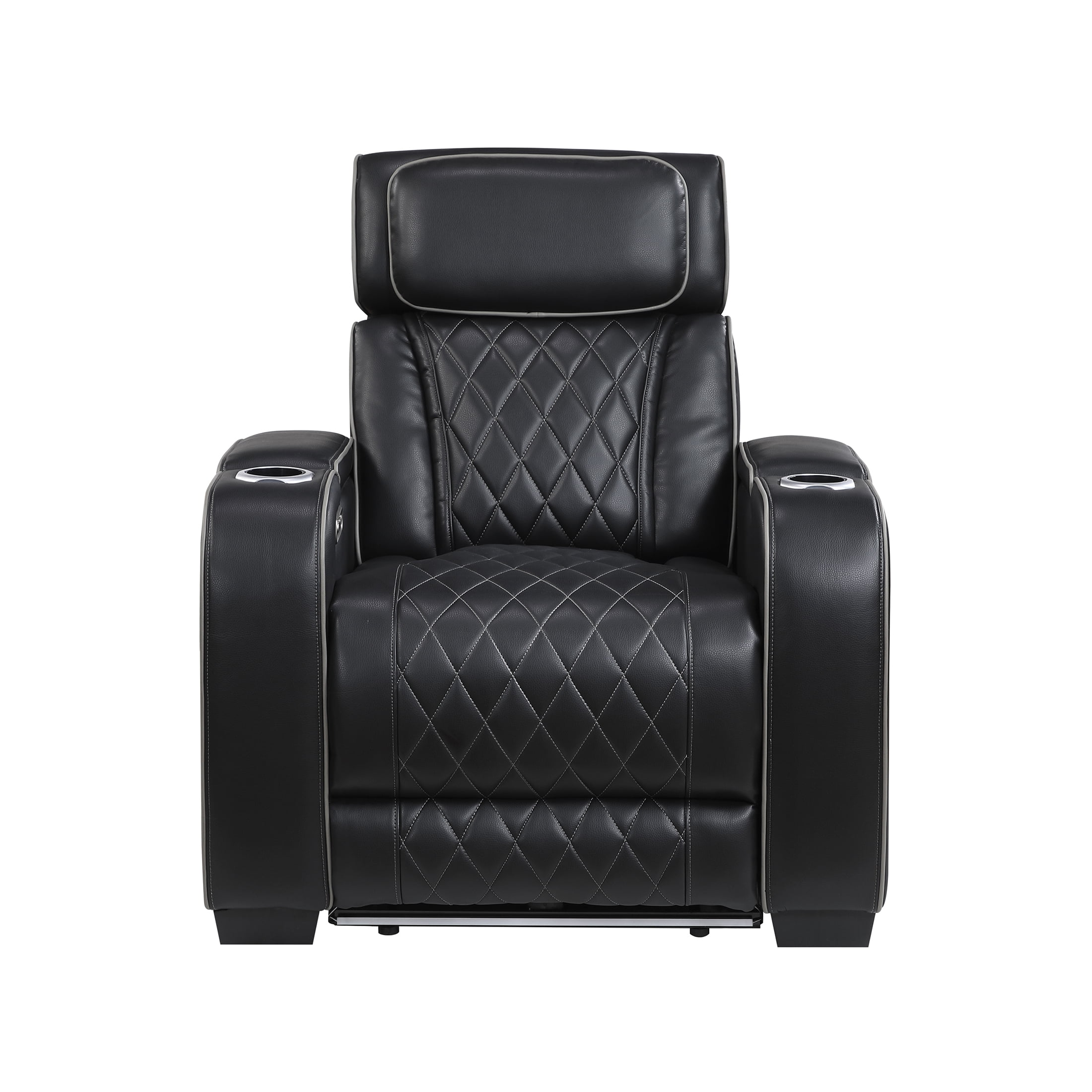 OakvillePark Rowanford Faux Leather Power Reclining Chair with Power Headrest, Cup Holders and Storage Arms(Top and Side), Charging Ports and LED Lighting, Black