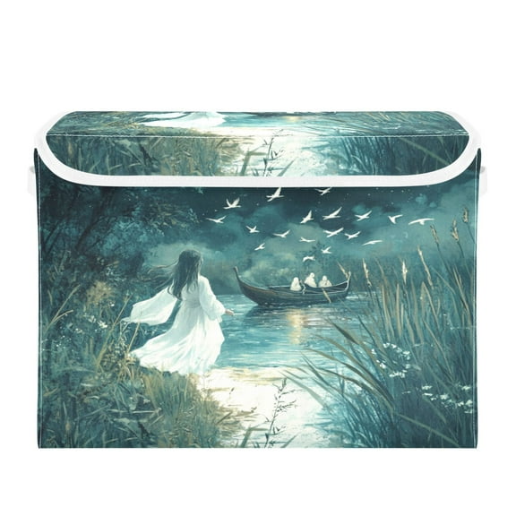 Storage Box With Lid 16.5x12.6x11.8In Foldable Stacked Household Storage Box Beautiful Blue Moon
