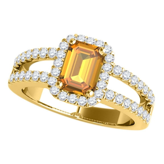 Mauli Jewels Engagement Rings for Women 2.70 Carat Diamond and Emerald Shaped Citrine Ring 4-prong 10K Yellow Gold