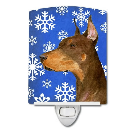 

Caroline s Treasures SS4606CNL Doberman Winter Snowflakes Holiday Ceramic Night Light 6x4x3 multicolor