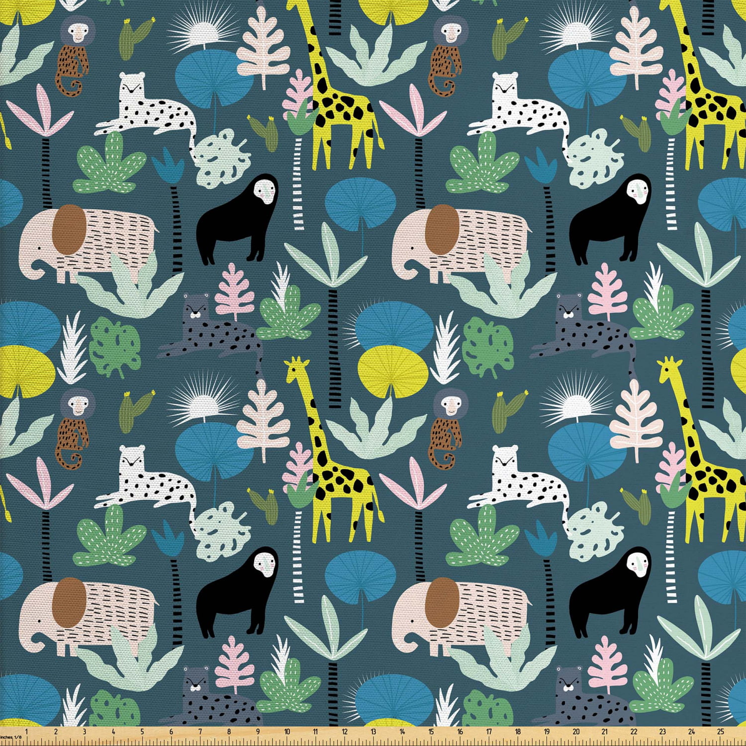 Jungle Fabric by The Yard, Pattern with Giraffe Leopard Toucan Elephant ...