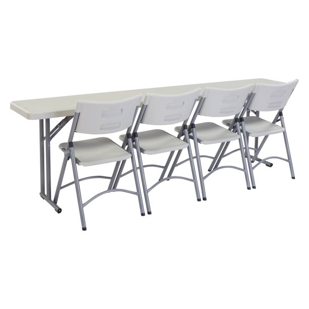 National Public Seating 8 ft. Heavy Duty Seminar Folding Table and 4