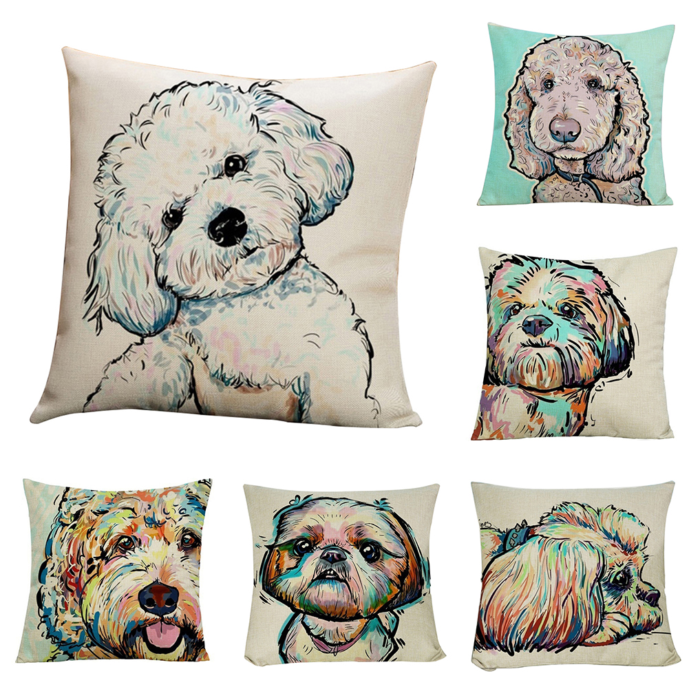 Zeus 45x45cm Cute Dog Print Throw Pillow Case Linen Cushion Cover Home