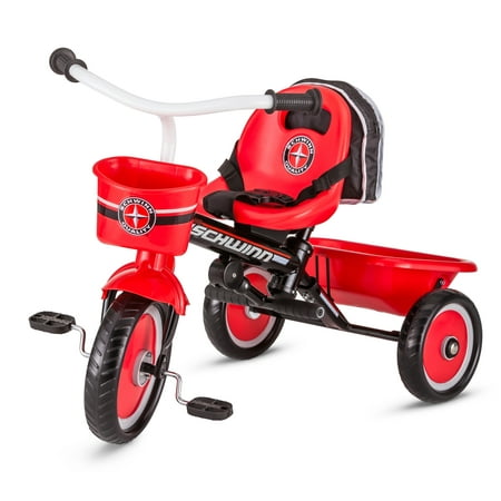 Schwinn Easy-Steer Tricycle with Push/Steer Handle, ages 2 - 4, red & white