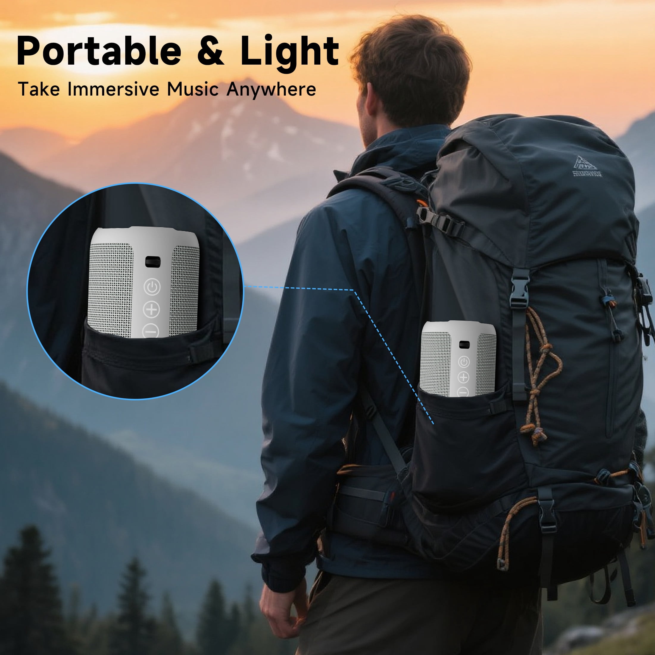Solorage Portable Bluetooth Speaker IPX7 Waterproof, 24W Loud Sound, Deep Bass, Bluetooth 5.3, 30H Playtime, Wireless Stereo Pairing, LED Lights, for Home/Beach/Party/Outdoors-Gray