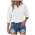 thumbnail image 2 of vigerkar Long Sleeve Shirts for Women Trendy Collared Button Down Blouses Solid Color Casual Fashion Tops (White, XXL), 2 of 5