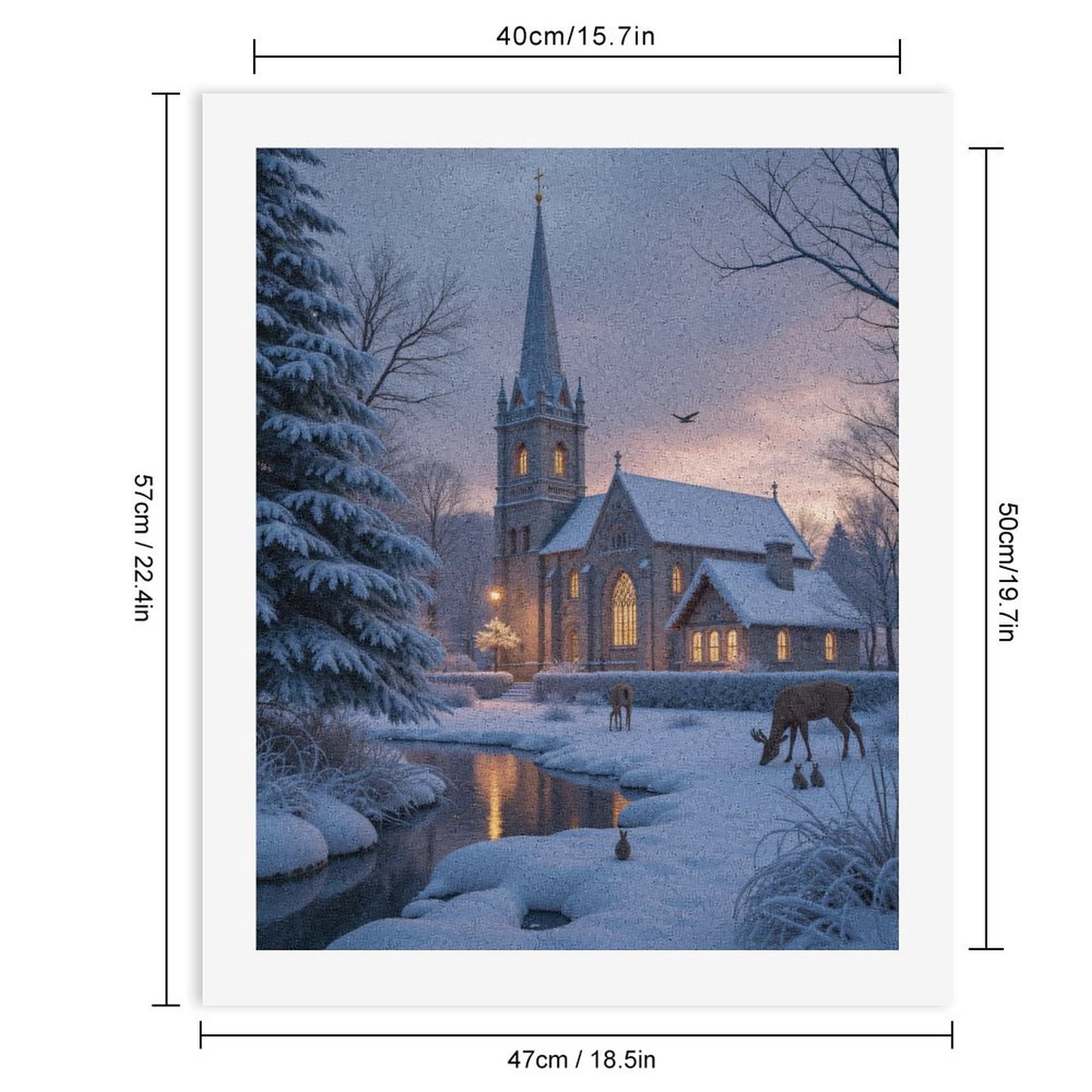 Paint by Numbers Kit for Adults, Winter Church Scene With Deer River Paint by Numbers, Easy Paint by Numbers Kit for Adults Beginner, DIY Adult Paint by Number Kits on Canvas, Home Decor
