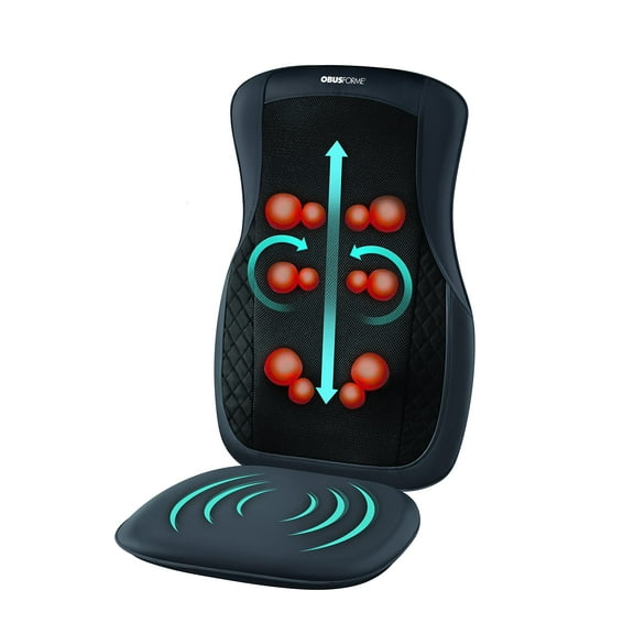 ObusForme Rechargeable Deep Shiatsu Back Massager Cordless with Heat | 3 Massage Zones - Upper, Lower or Full Back | Massage Cushion for Use with Chair