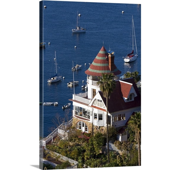 Great BIG Canvas | "The Holly Hill House overlooking Avalon Harbor on Catalina Island, California" Canvas Wall Art - 32x48