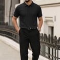 thumbnail image 2 of Mens Cotton Linen Golf Polo Shirts Short Sleeve Lapel Collar Breathable Casual Work Tops, 2 of 6