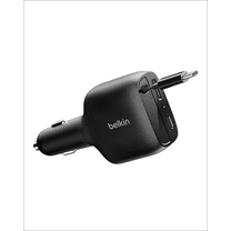 Retractable Car Charger 75W with 75cm/30 in. retractable USB-C cable charges smartphones and most laptops.