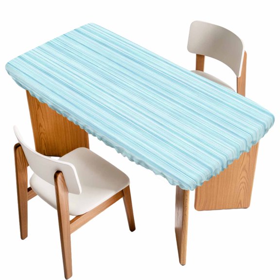 Blue Striped Fitted Rectangle Tablecloth 30" x 60" Boho Light Blue Lines Linen Texture Rustic Nautical Elastic Table Cloth Fits for 5 Foot Folding Tables Waterproof Table Cover for Picnic Camping