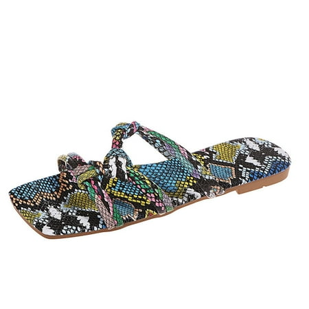 

Penkiiy Sandals Women Open Toe Print Flat Slippers Comfy Beach Roman Shoes Flip Flop