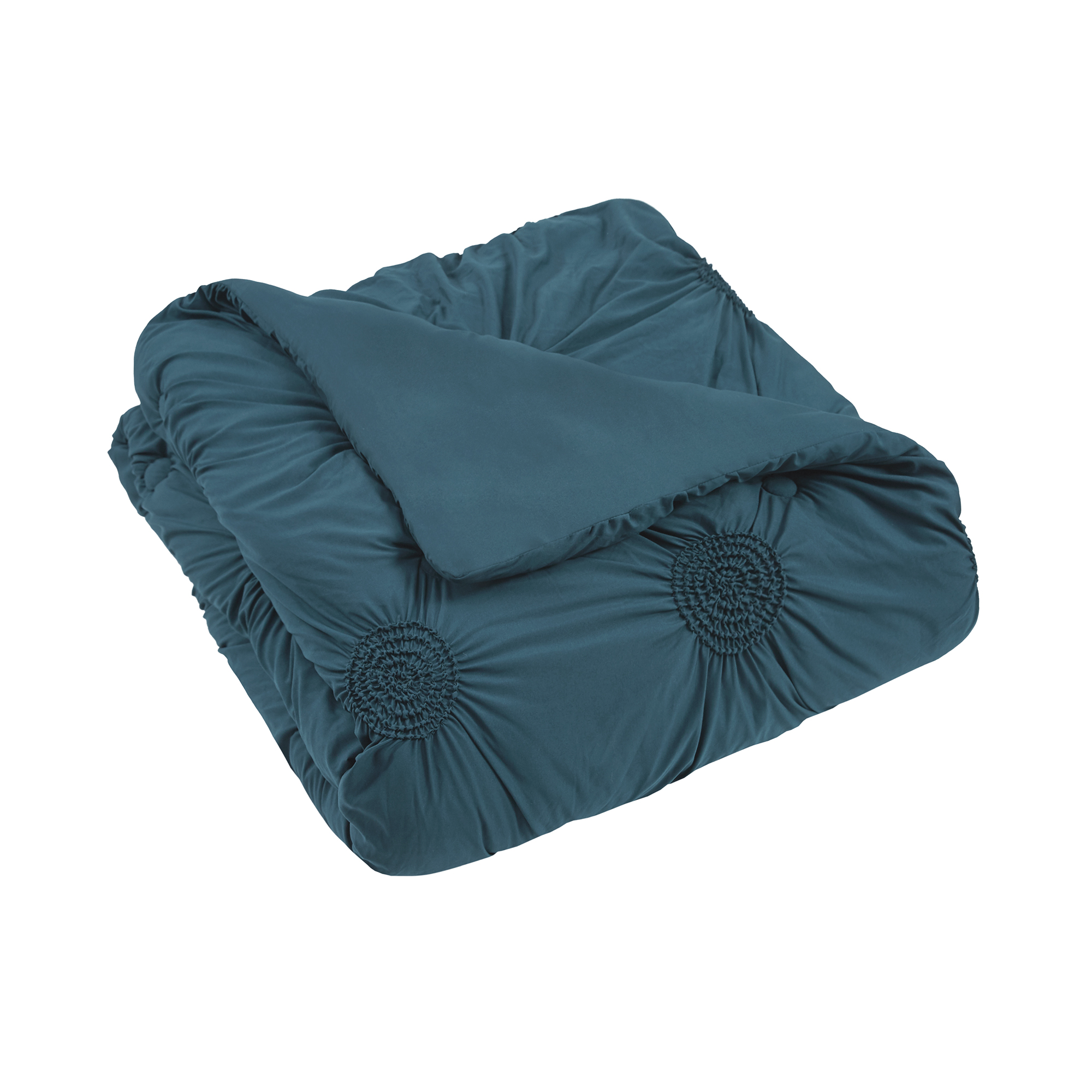 Mainstays Solid Microfiber Ruched Comforter in a Bag, King, Teal