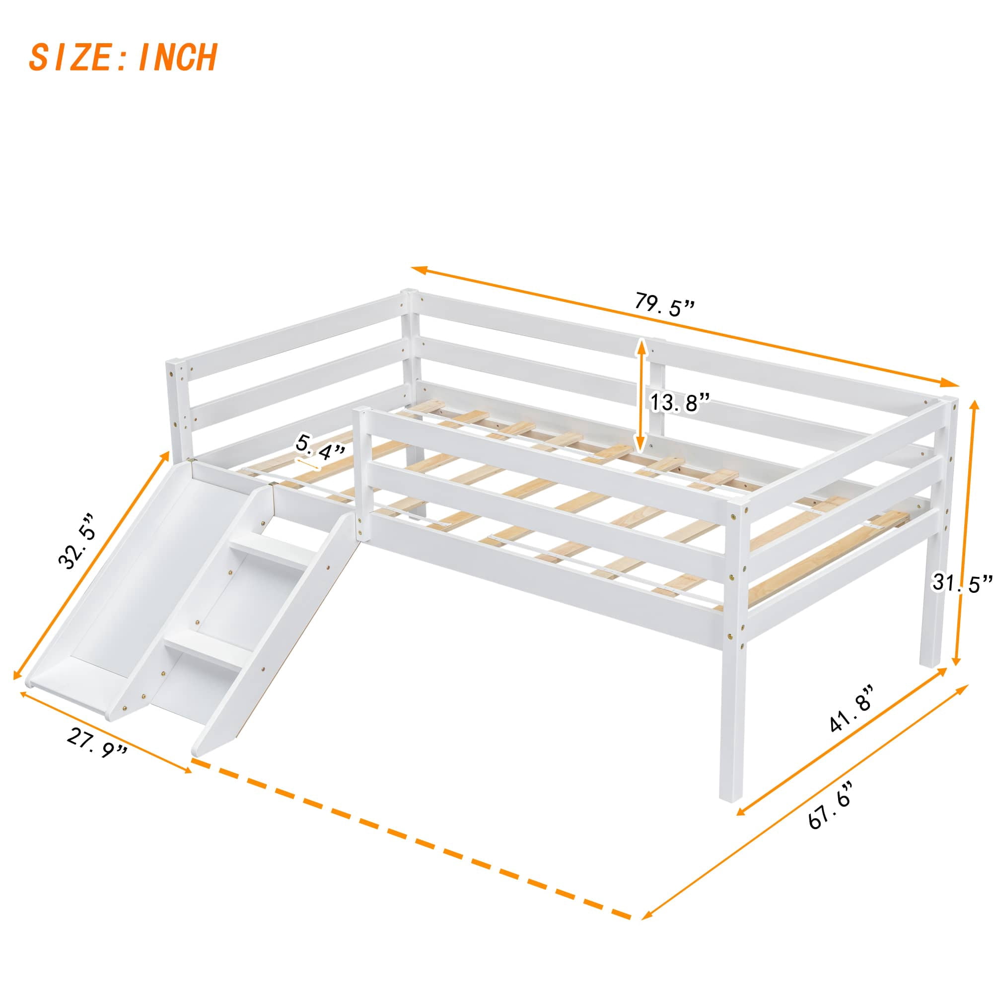 MAYEERTY Twin Loft Bed with Slide, Ladder, Safety Guardrails, House Roof Frame, White